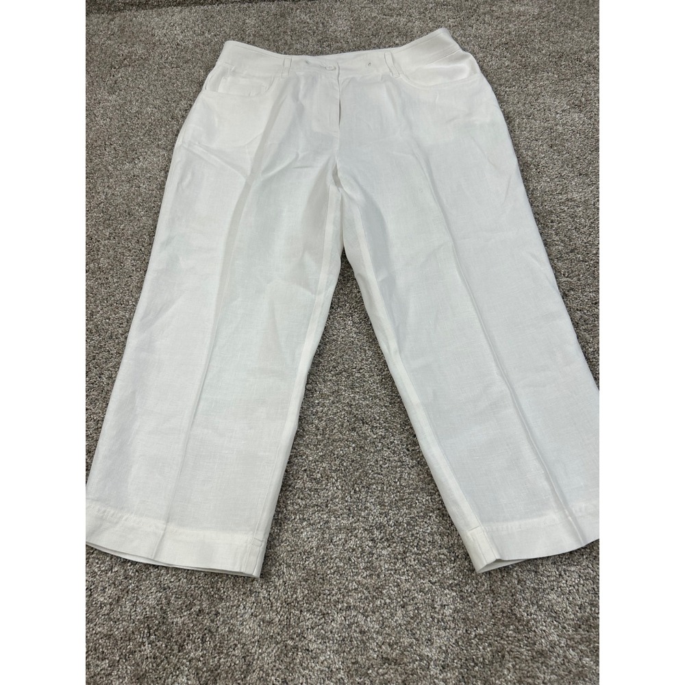 Jones New York Sport White 100% Linen Cropped‎ Pants Size 12 Straight Leg #0572